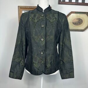 Jones New York Green & Black Brocade Structured Silk Blend Jacket - SIZE 6P
